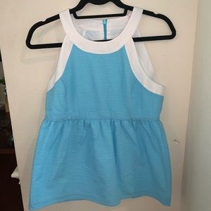 New Lauren James turquoise and white peplum top